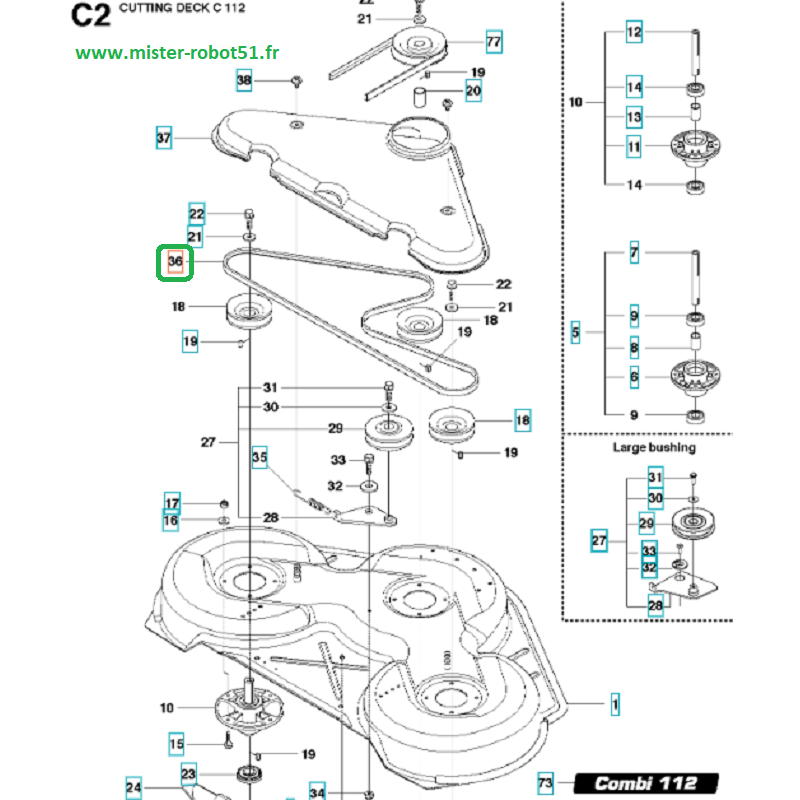 ISE Courroie d'entraînement de rechange pour Husqvarna Rider 316T - Remplace la pièce numéro 522930301