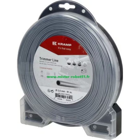 Fil de coupe rond Ø 2.5mm 81m ou 236m Titanium (cœur renforcé) / bi matière  pour débroussailleuse